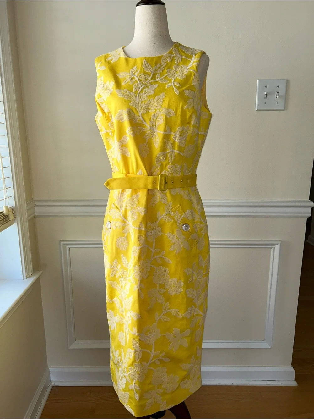 Brooks Brothers Yellow and Cream Floral Belted Midi Dress - Picture 6 of 6